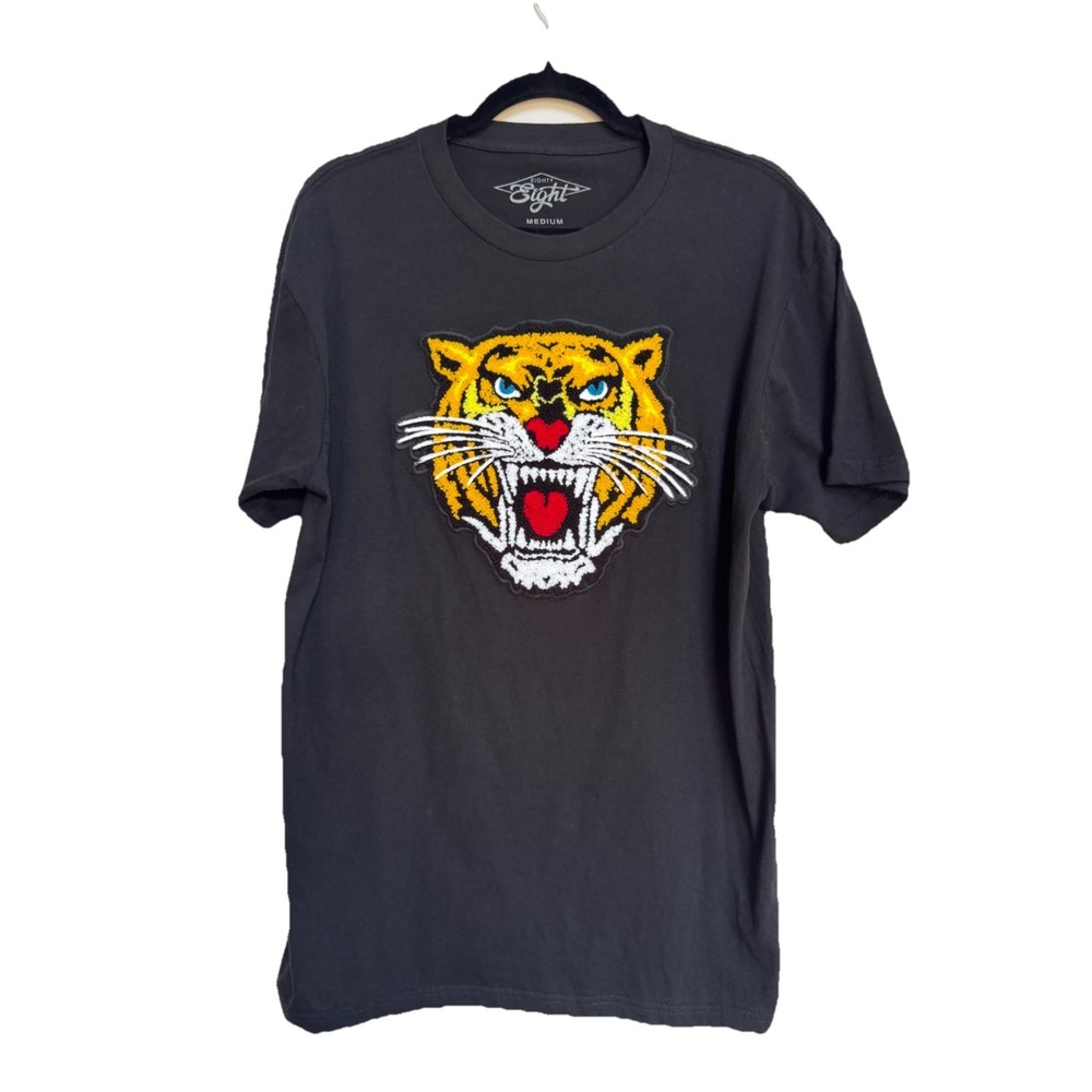 Eighty Eight Tiger Graphic T-Shirt M Black Embroidered Rugged Streetwear Grunge